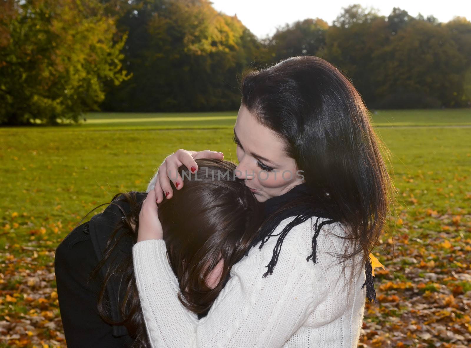 sadly girlfriends in autumn park