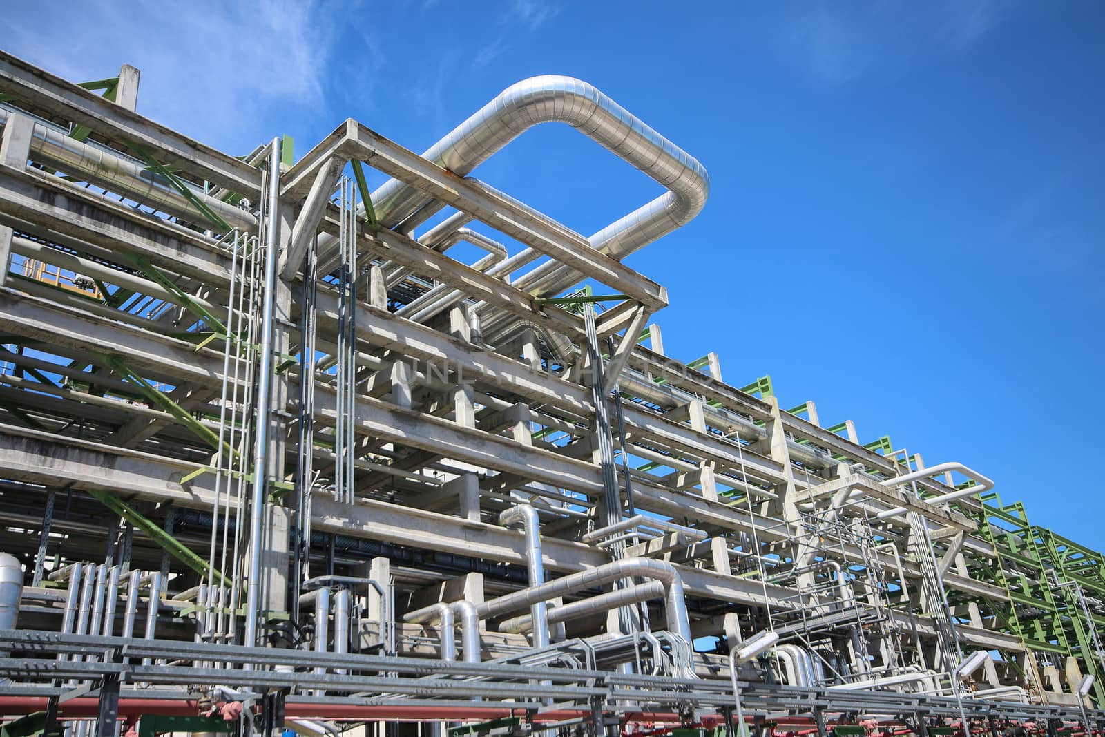 Chemical pipeline on big structure in industrial plant