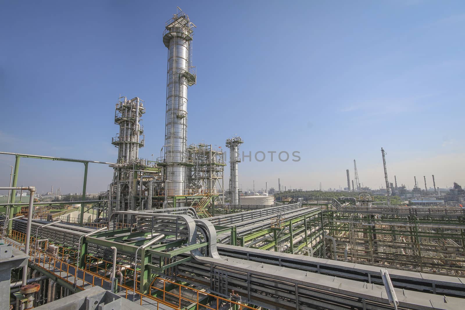 Oil and chemical refinery plant withh blue sky