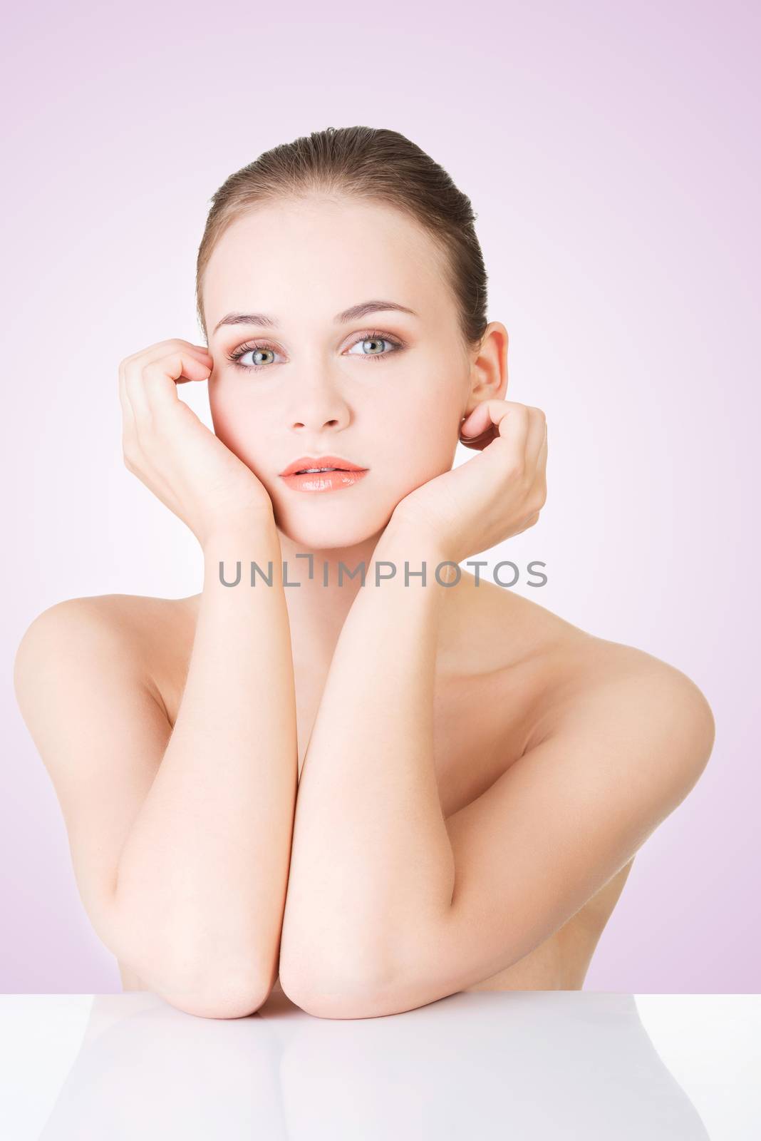 Beautiful face of woman with healthy clean skin. by BDS