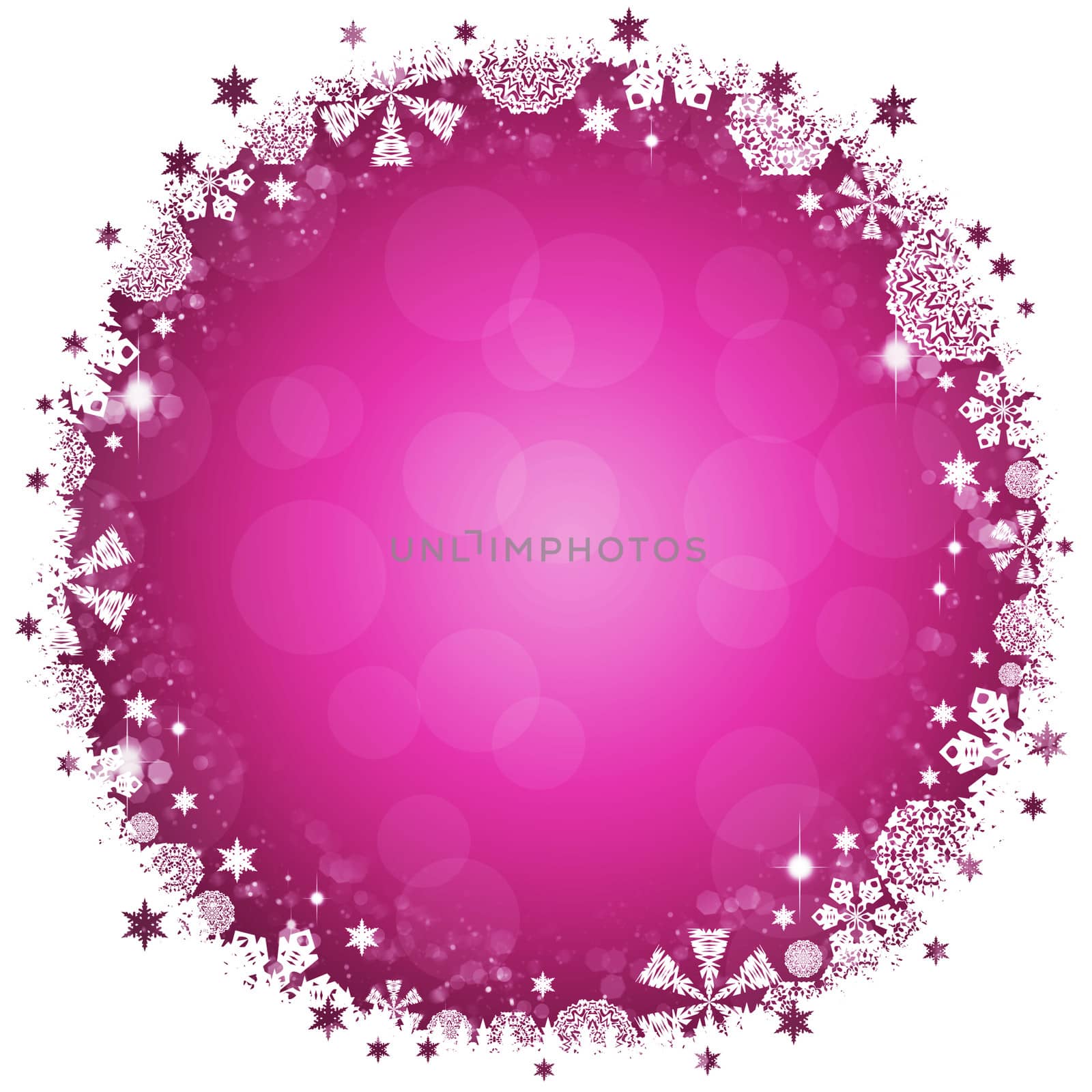 Christmas frame. White and pink snowflakes. White background