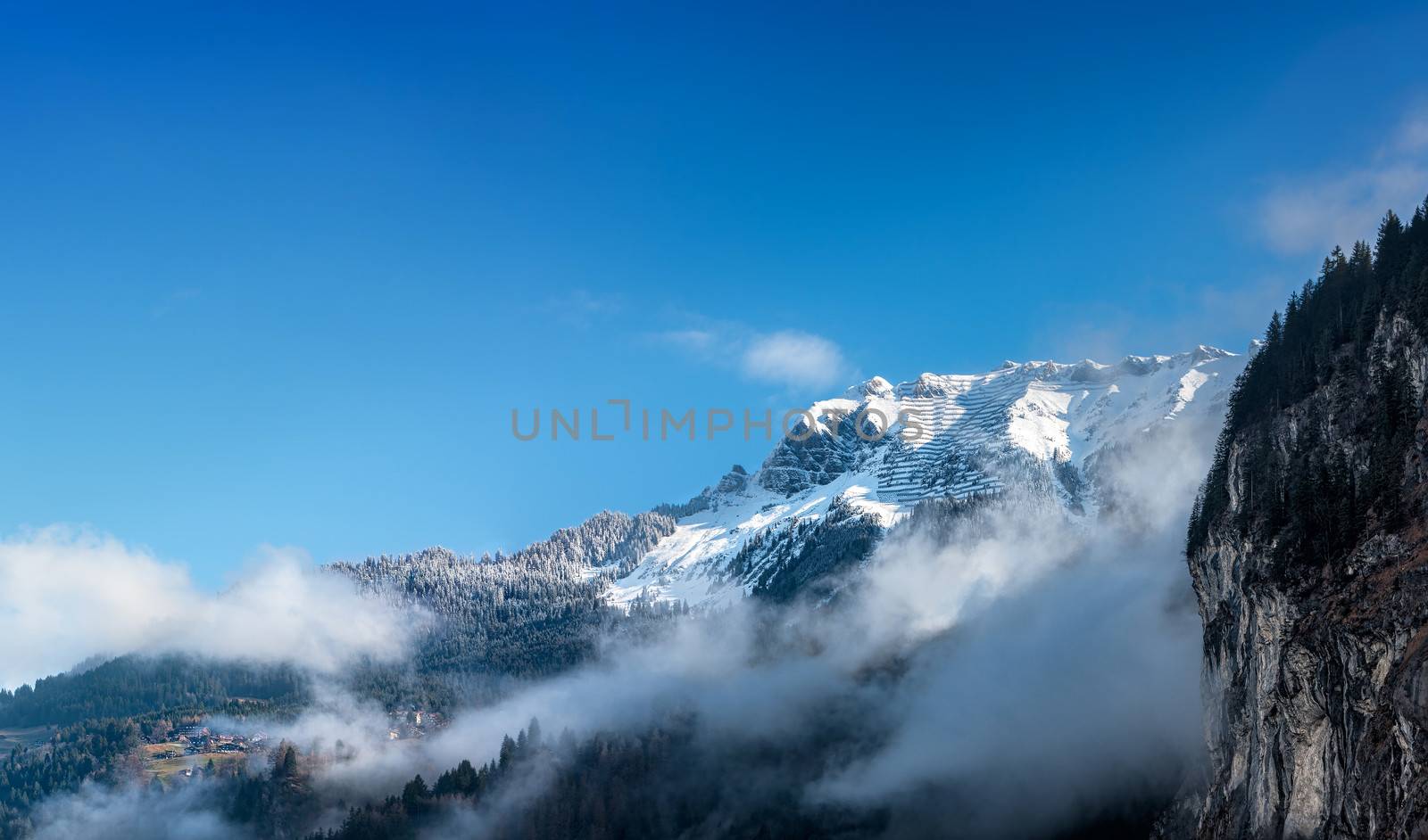 View of the Bernese Alps from Lauterbrunnen. Switzerland.  by vladimir_sklyarov