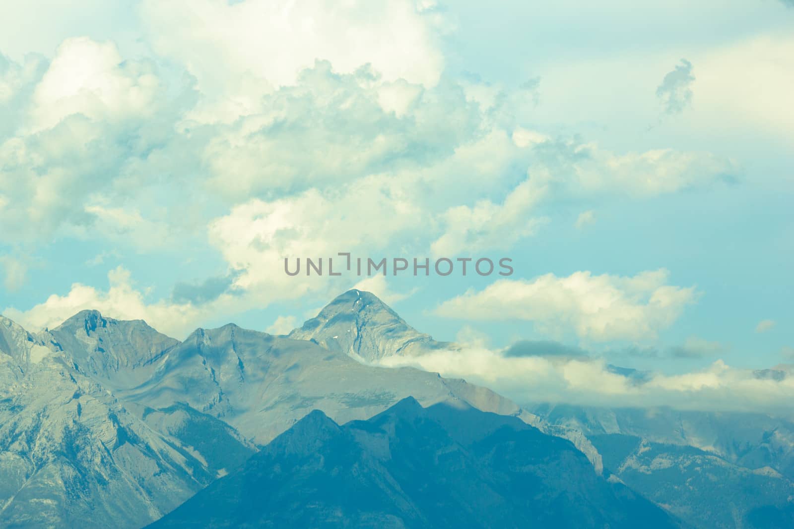 Canadian rocky mountains, blue sky and clouds