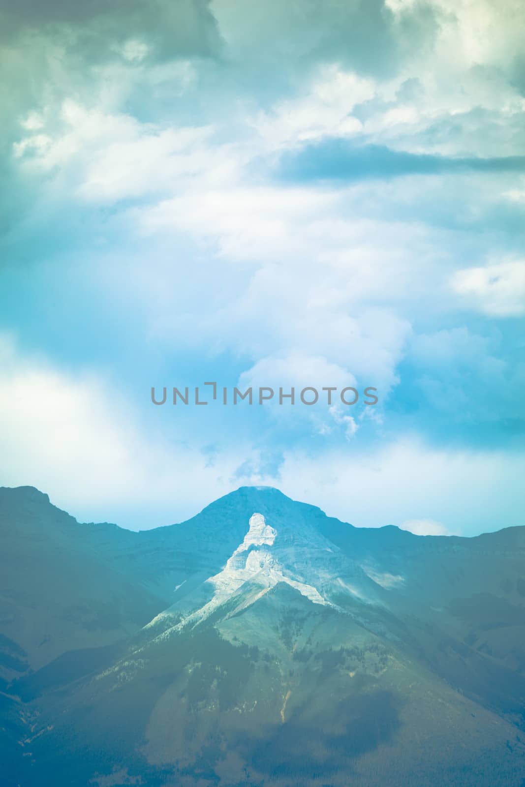 Canadian rocky mountains, blue sky and clouds