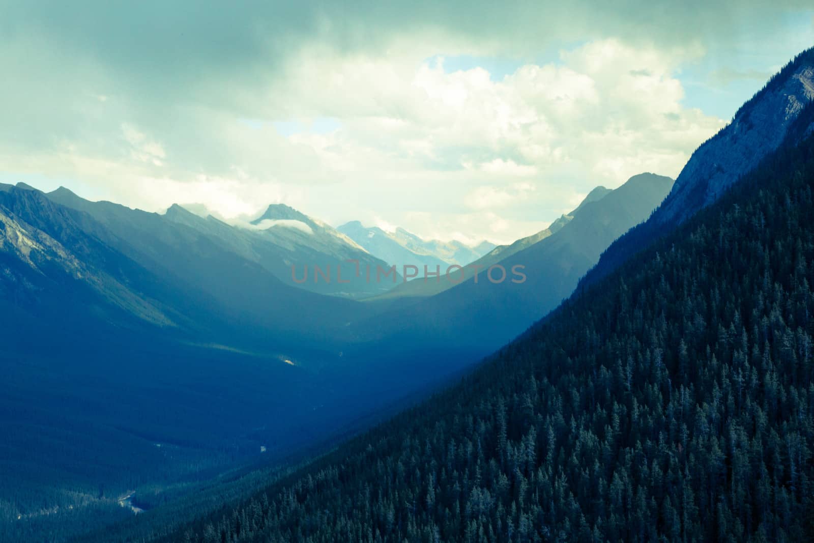 Canadian rocky mountains, blue sky and clouds