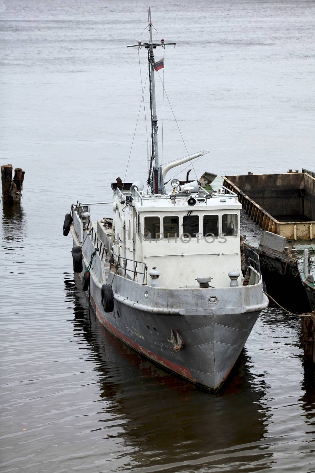 old tugboat the pier in top view