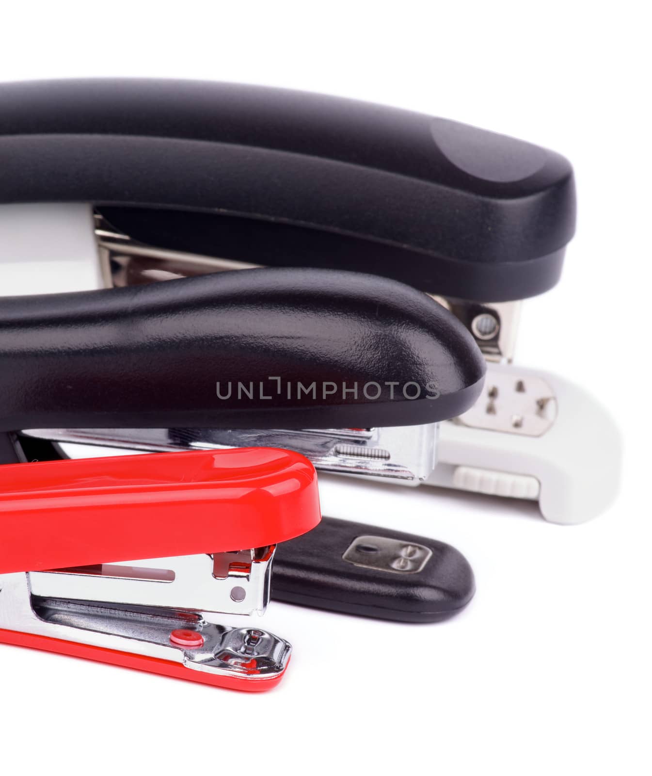Three Staplers isolated on white background