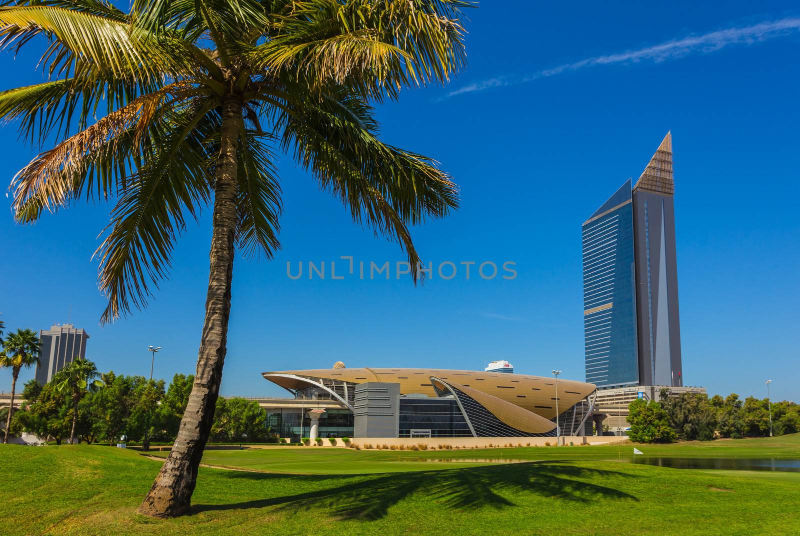 DUBAI, UAE - NOVEMBER 11: High rise buildings and streets nov 11. 2013  in Dubai, UAE. Dubai was the fastest developing city in the world between 2002 and 2008.