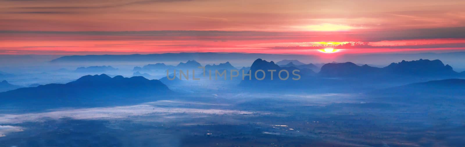 Panorama of mountain landscape from highland