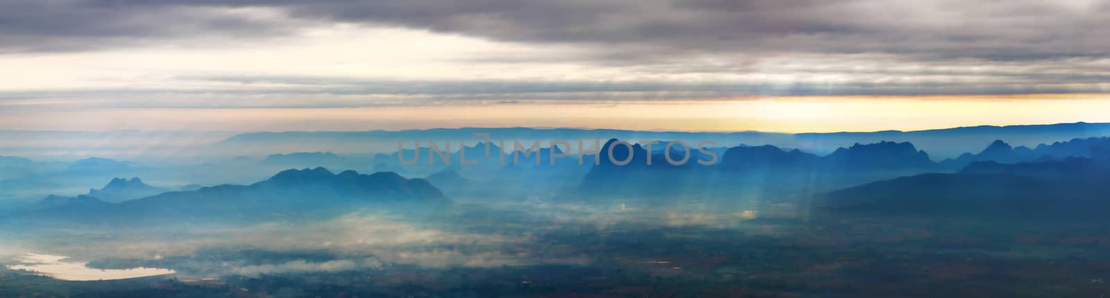 Panorama of mountain landscape from highland