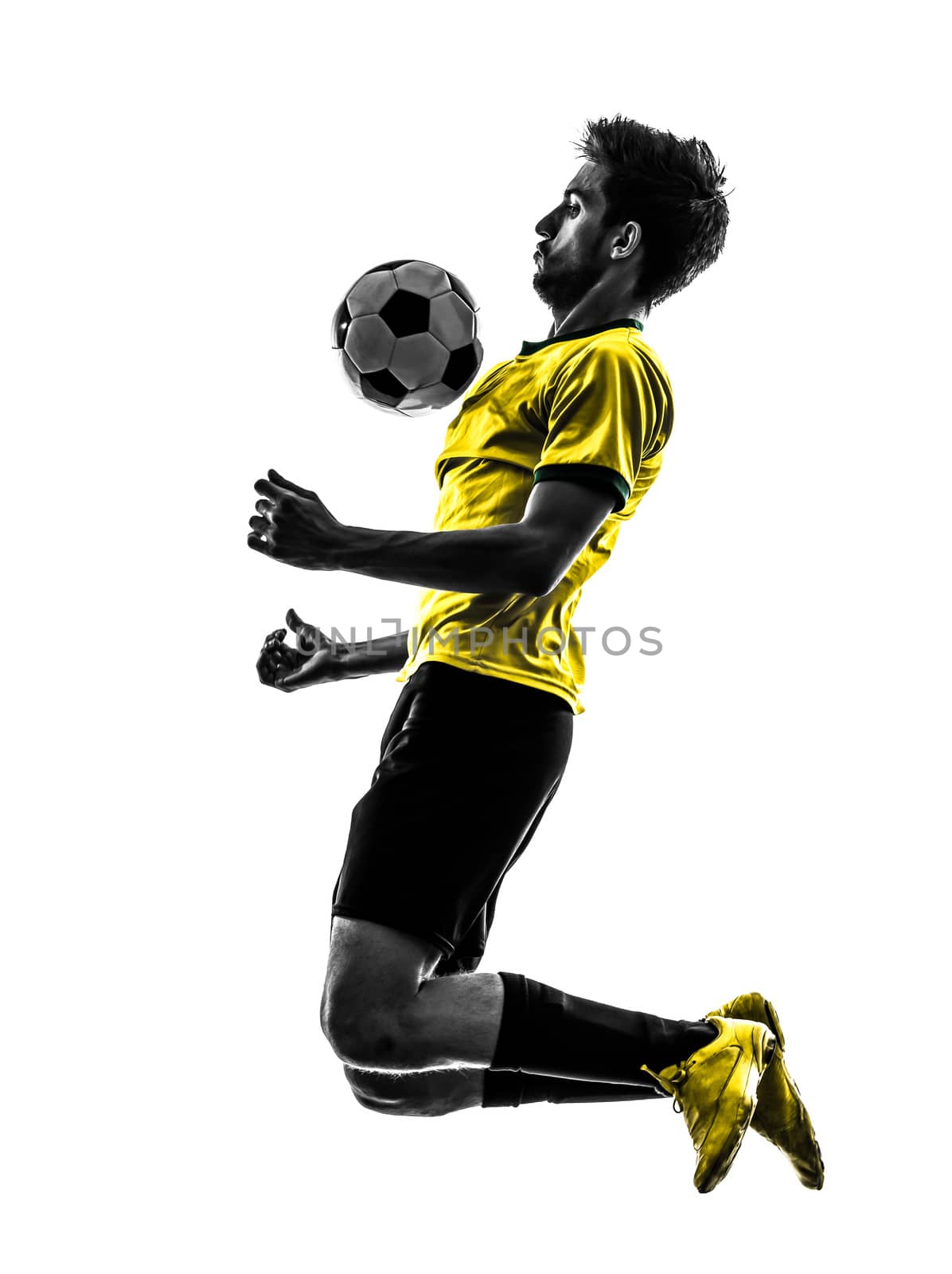 one brazilian soccer football player young man in silhouette studio on white background