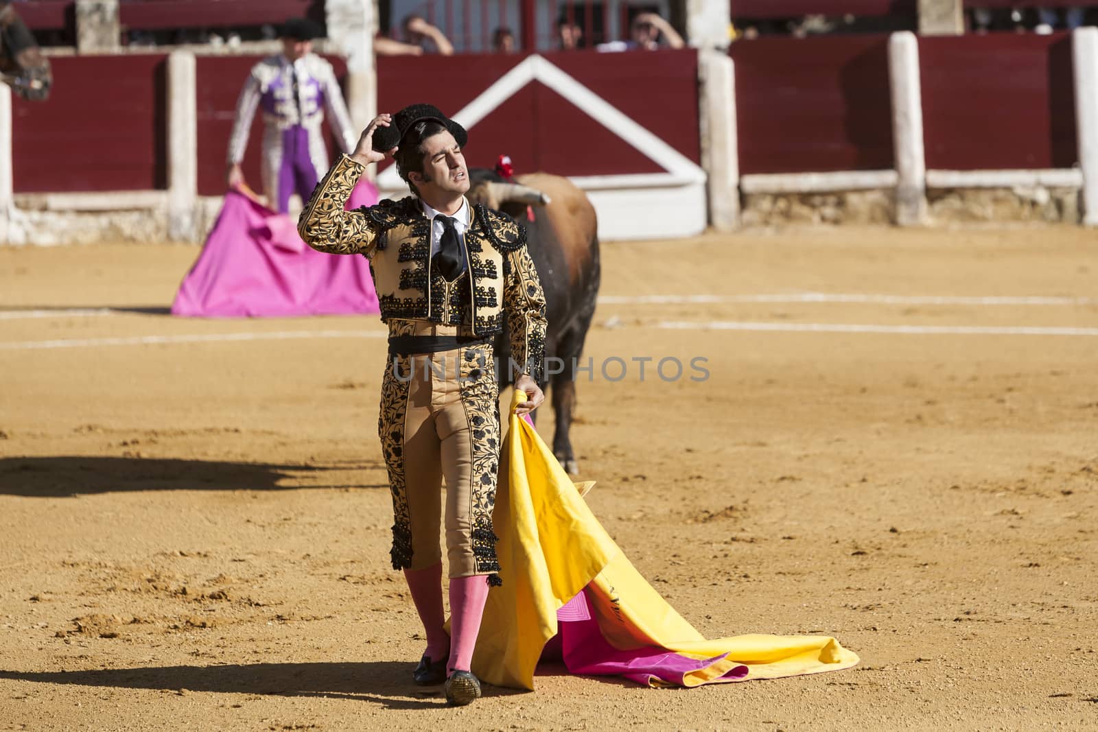 Ubeda, Jaen provincia, SPAIN , 29 september 2010:  Spanish bullfighter Morante de la Puebla removing his montera to greet the public in Ubeda bullring, Jaen, Spain, 29 September 2010