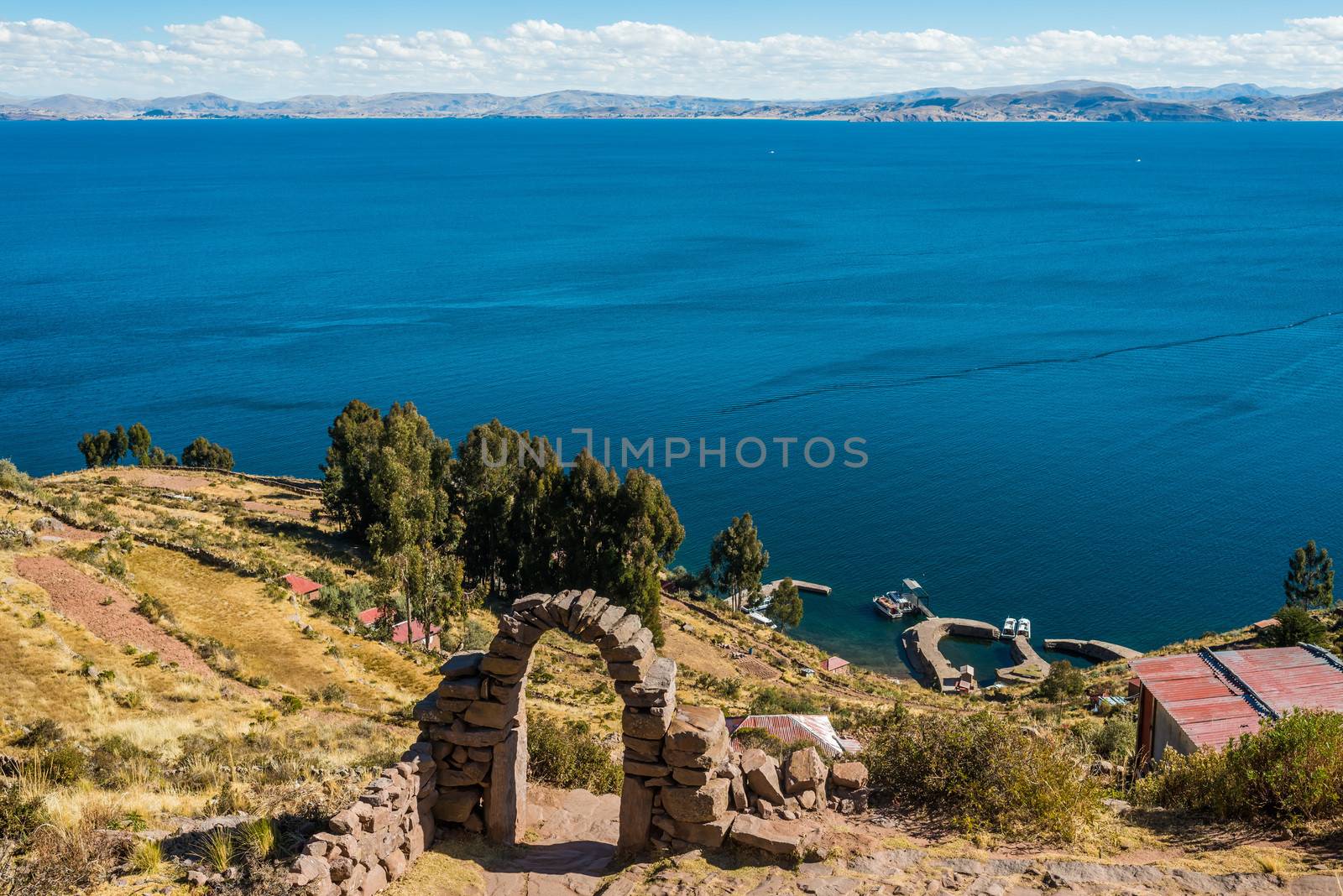 Titicaca Lake from Taquile Island in the peruvian Andes at Puno Peru