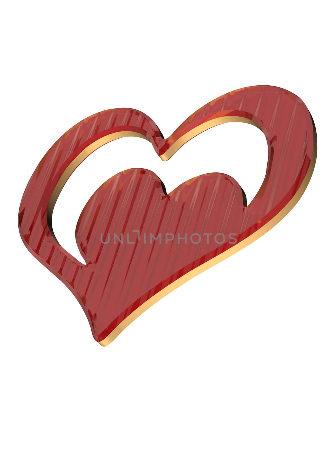 Red valentine heart isolated on white. 3D render.
