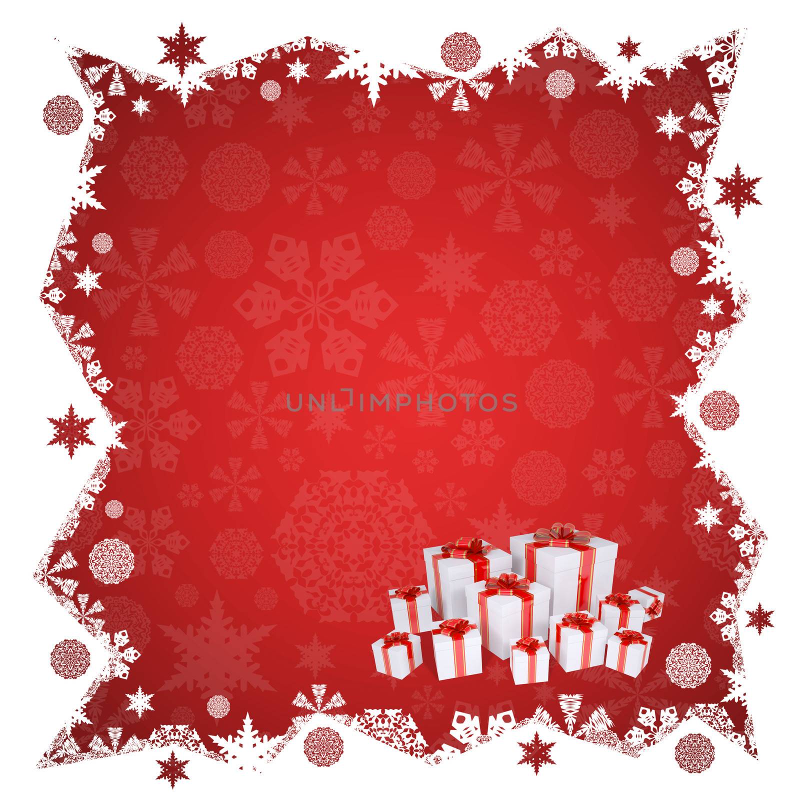 Christmas frame. Snowflakes and gift. White background