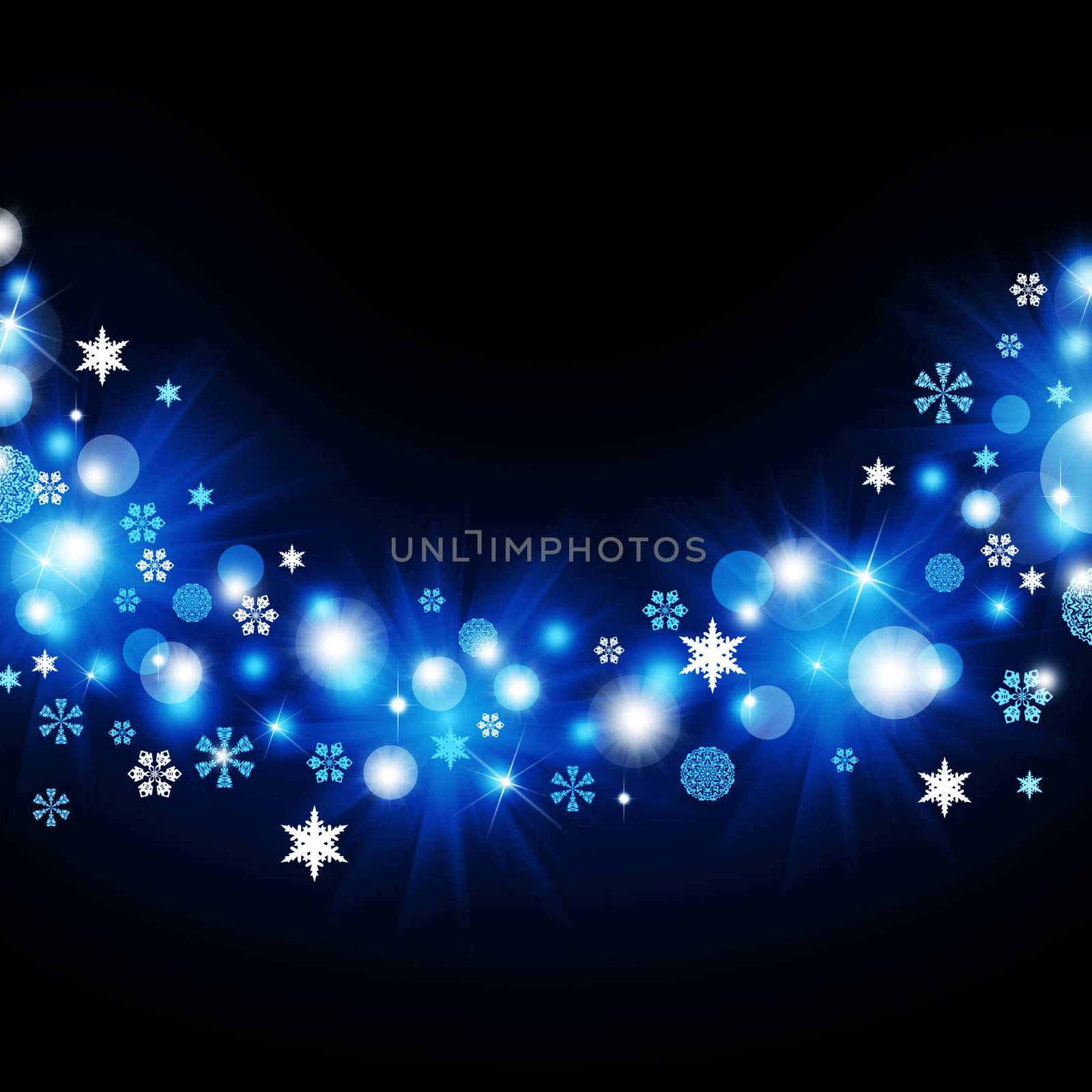 Christmas frame. Blue snowflakes on a dark background