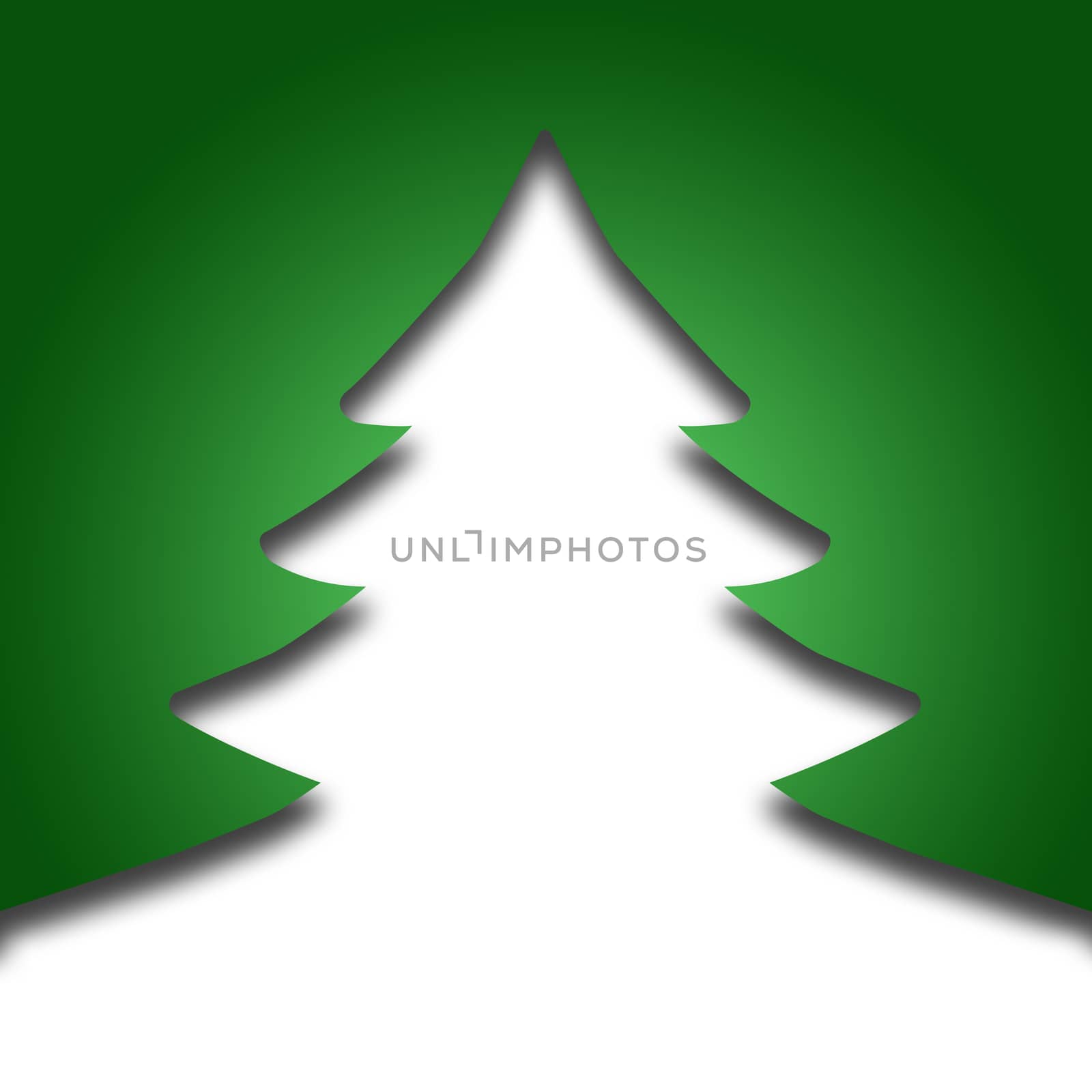 Christmas tree. Green and white. Silhuet tree on white background