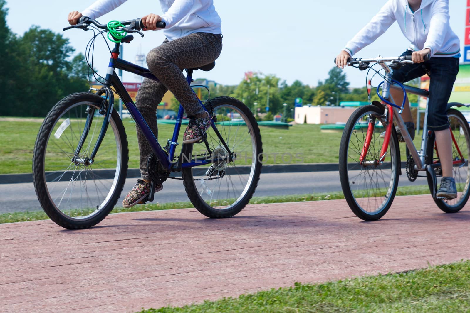  cyclists on the paved bike path