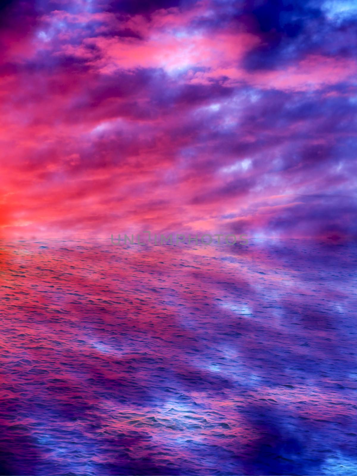 Pink and purple sky over water by Mirage3