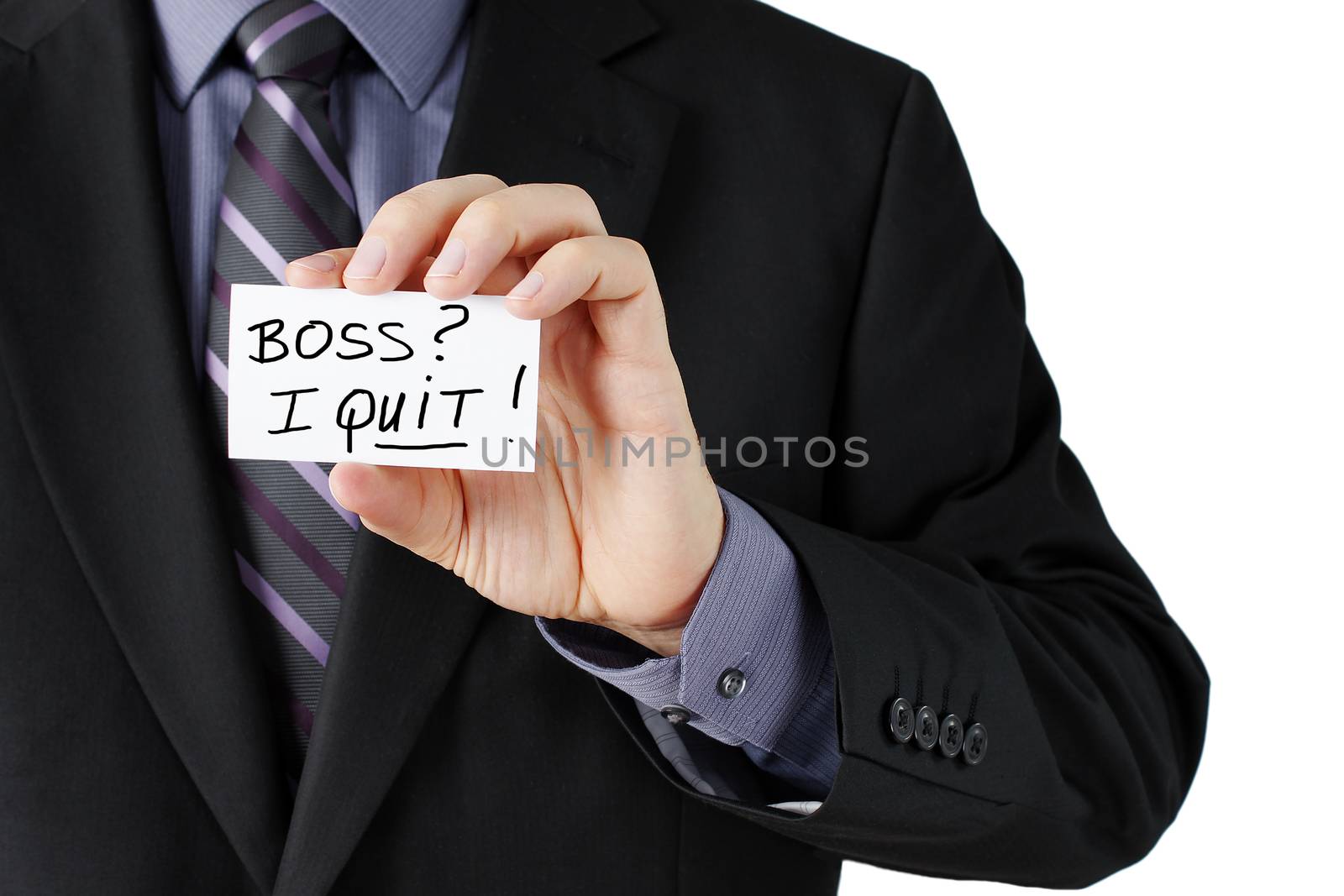Man holding I quit card by Mirage3