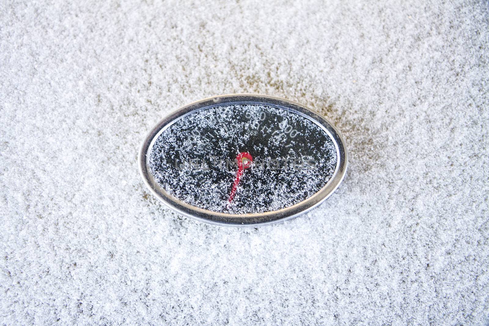 Summer time is over looking at this grill. The thermometer is covered with a layer of snow