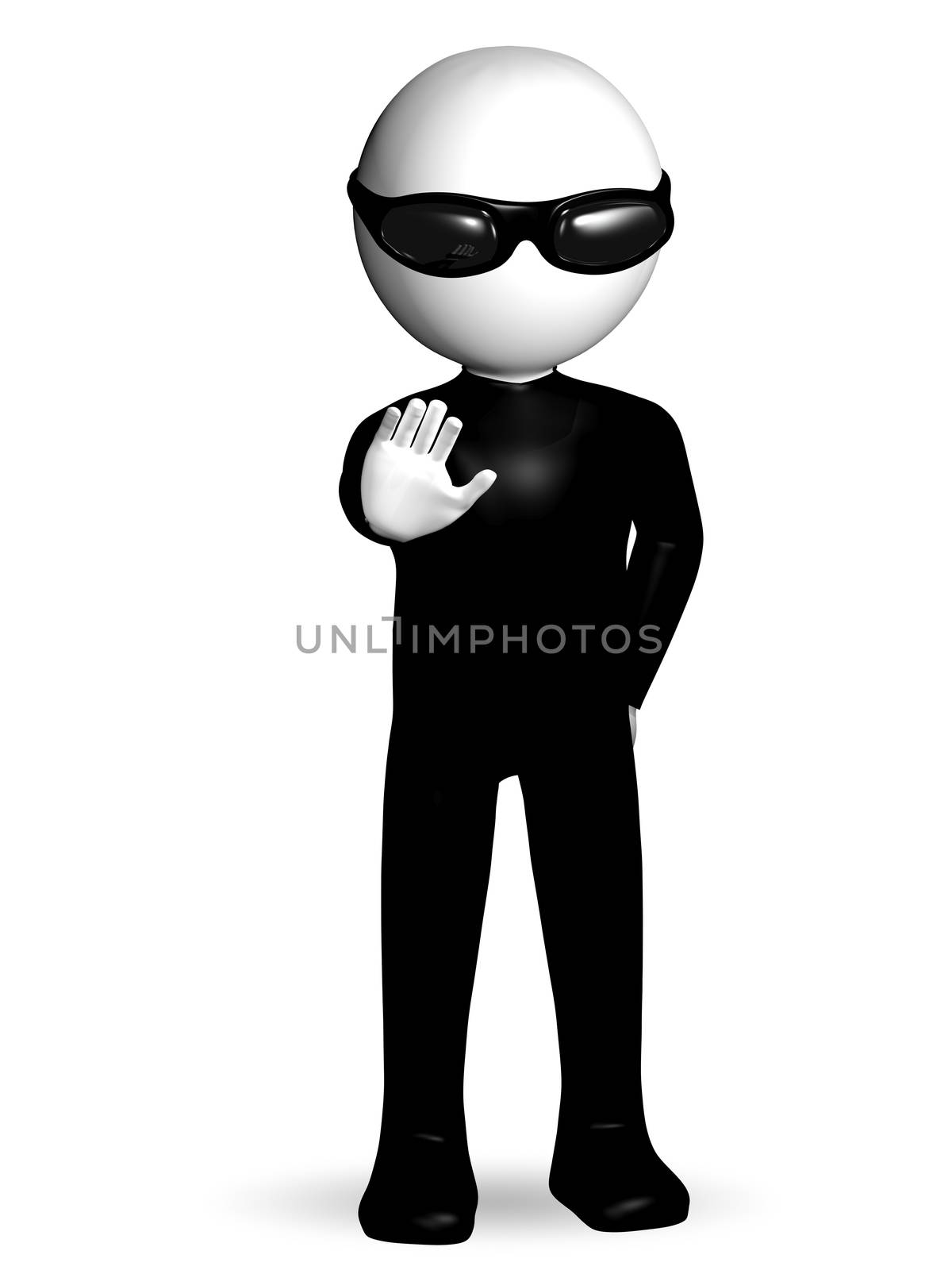 3d illustration of a security guard in dark glasses