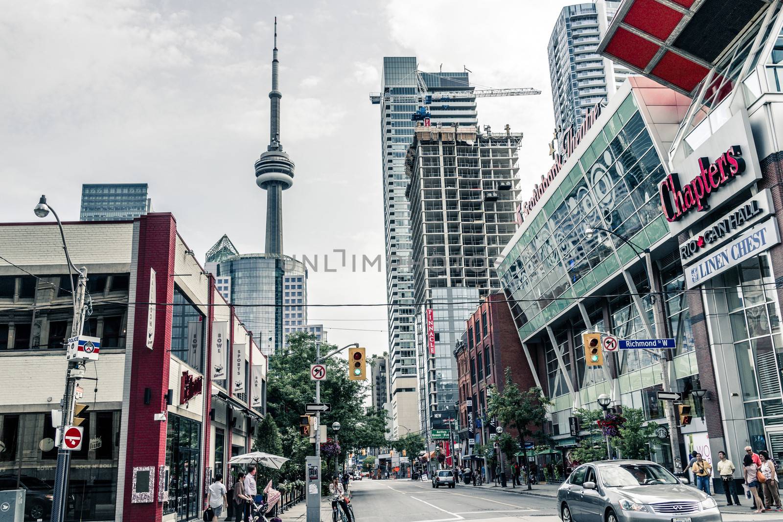 TORONTO, ONTARIO - SEPTEMBER 5: Street view of downtown Toronto, in Toronto, ON, on September 5, 2013.