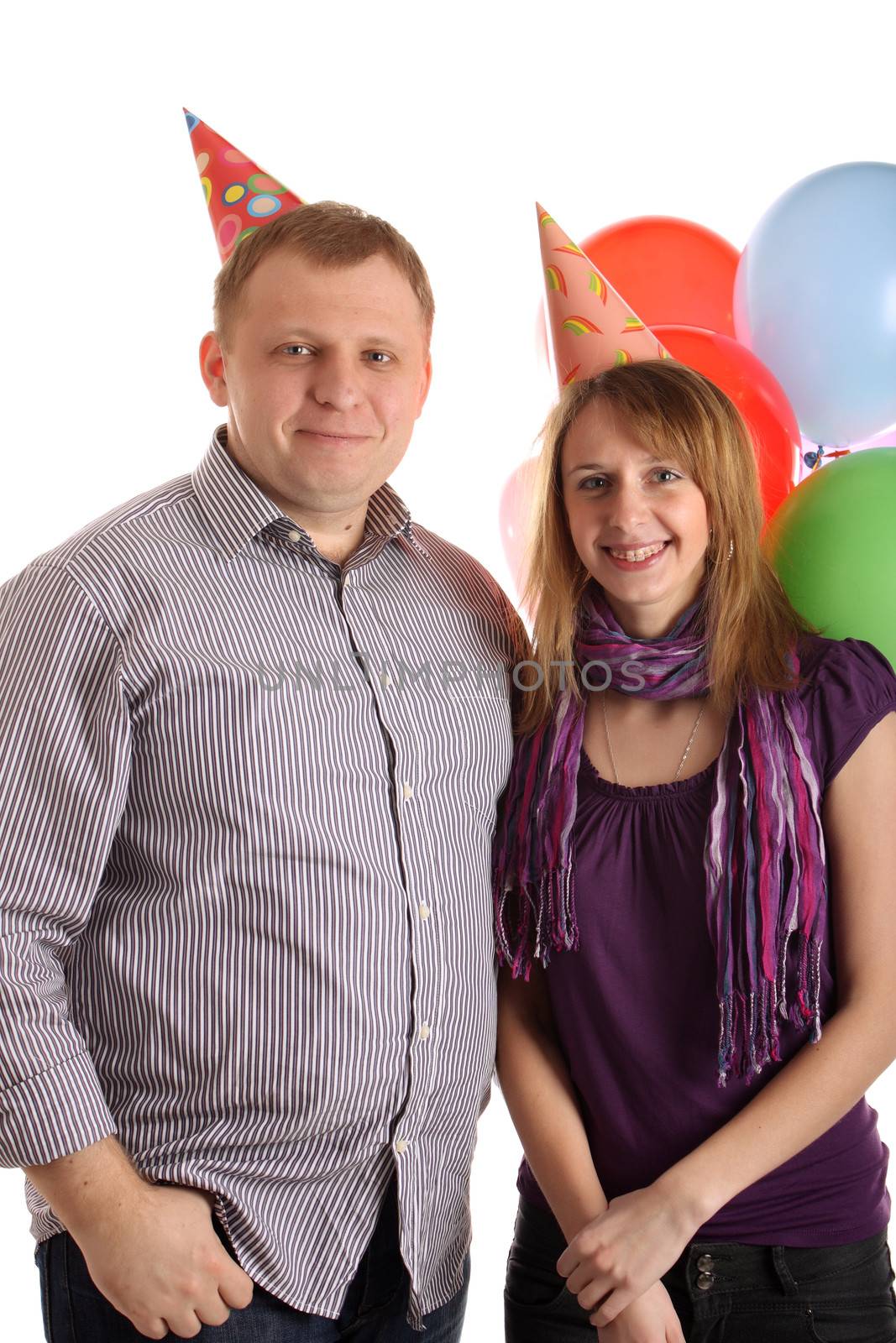 Happy Couple with baloons isolated on the white background