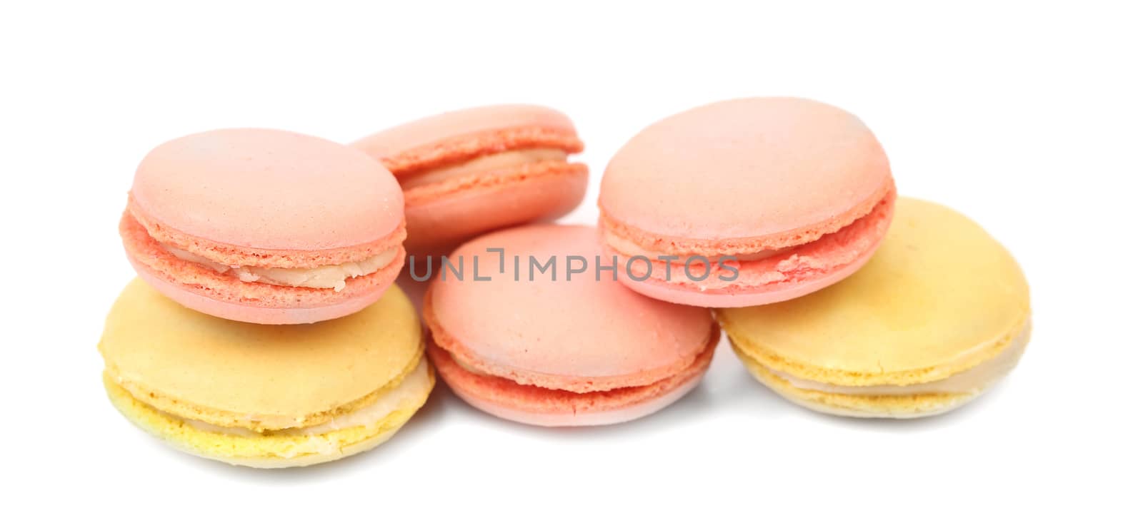 Bunch of macaron cake. Isolated on a white background.