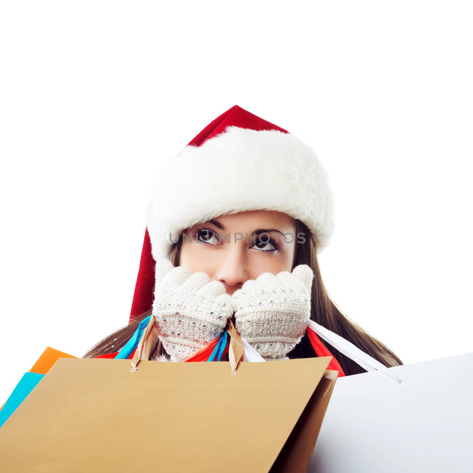 Young beautiful woman shopping for christmas gifts