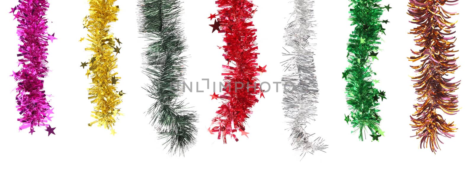 Christmas decoration in row. Isolated on a white background.