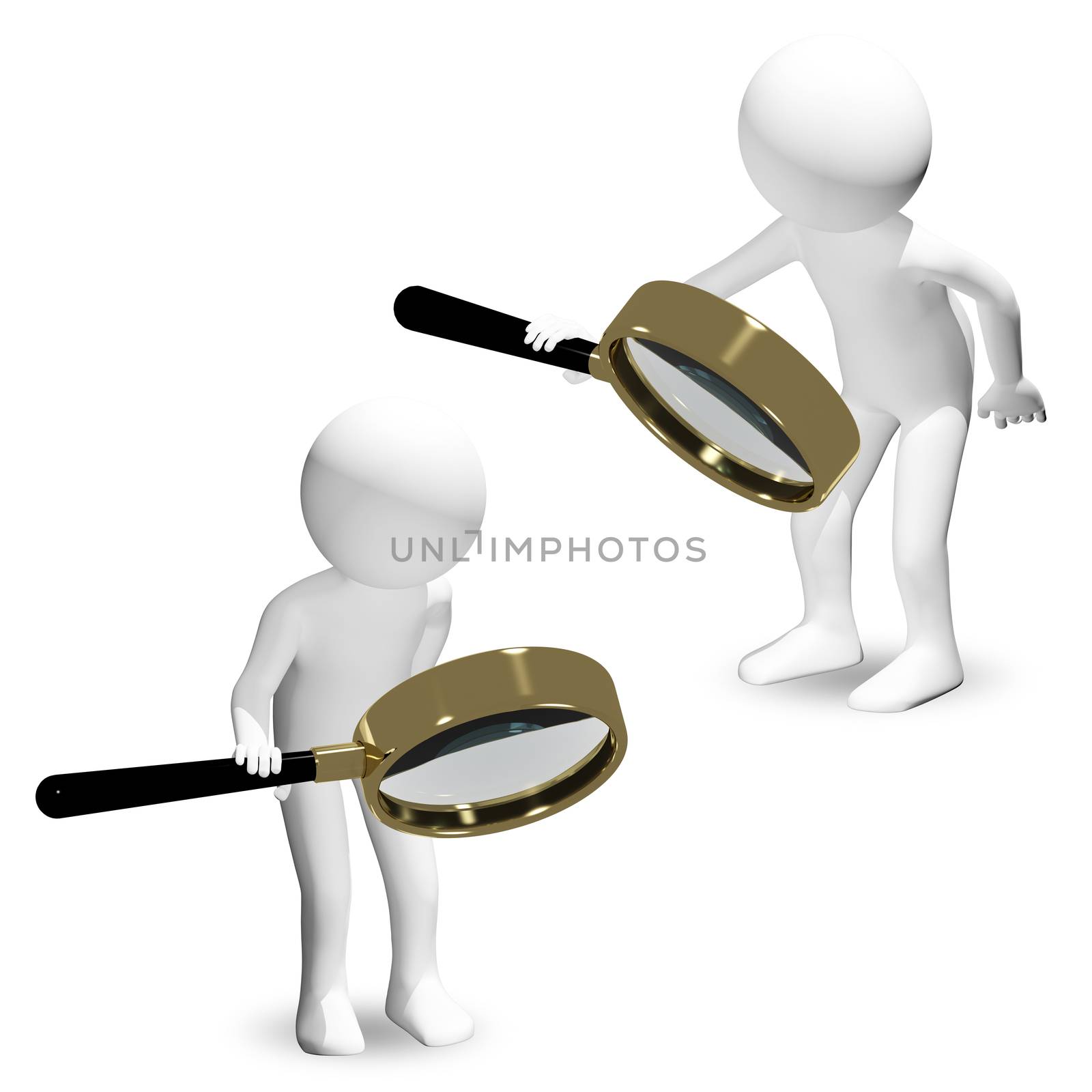 3d abstract illustration of a man with a magnifier