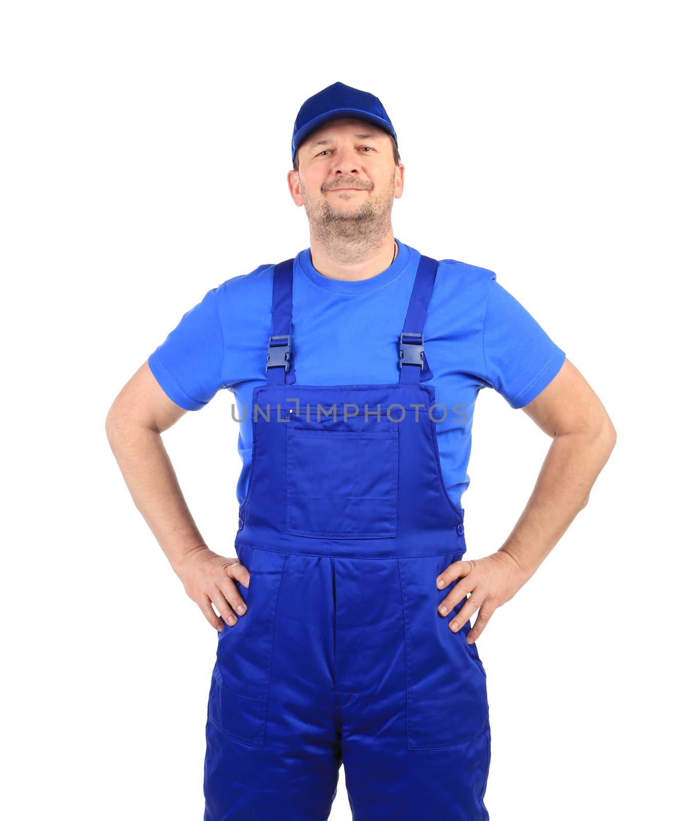 Worker in blue overalls. by indigolotos