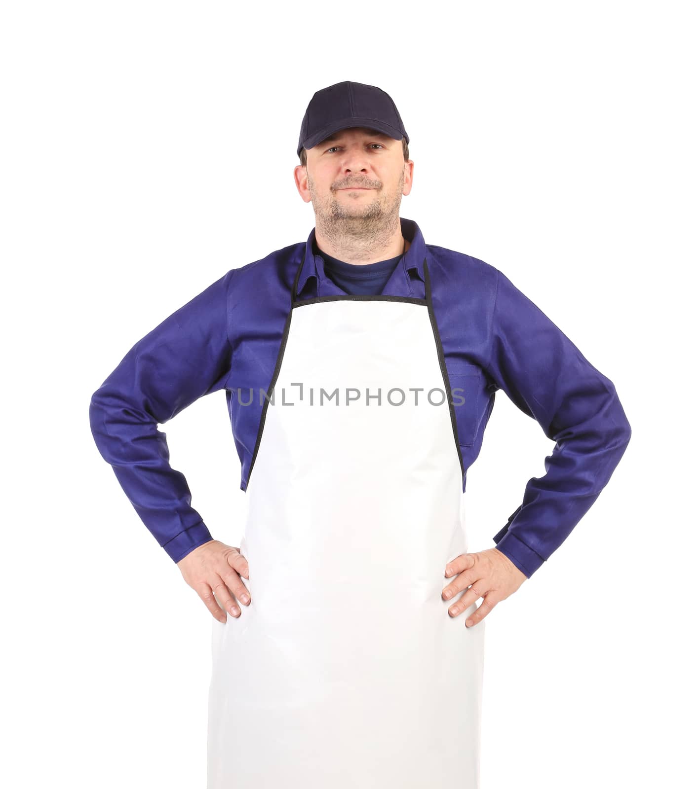 Worker wearing white apron. by indigolotos