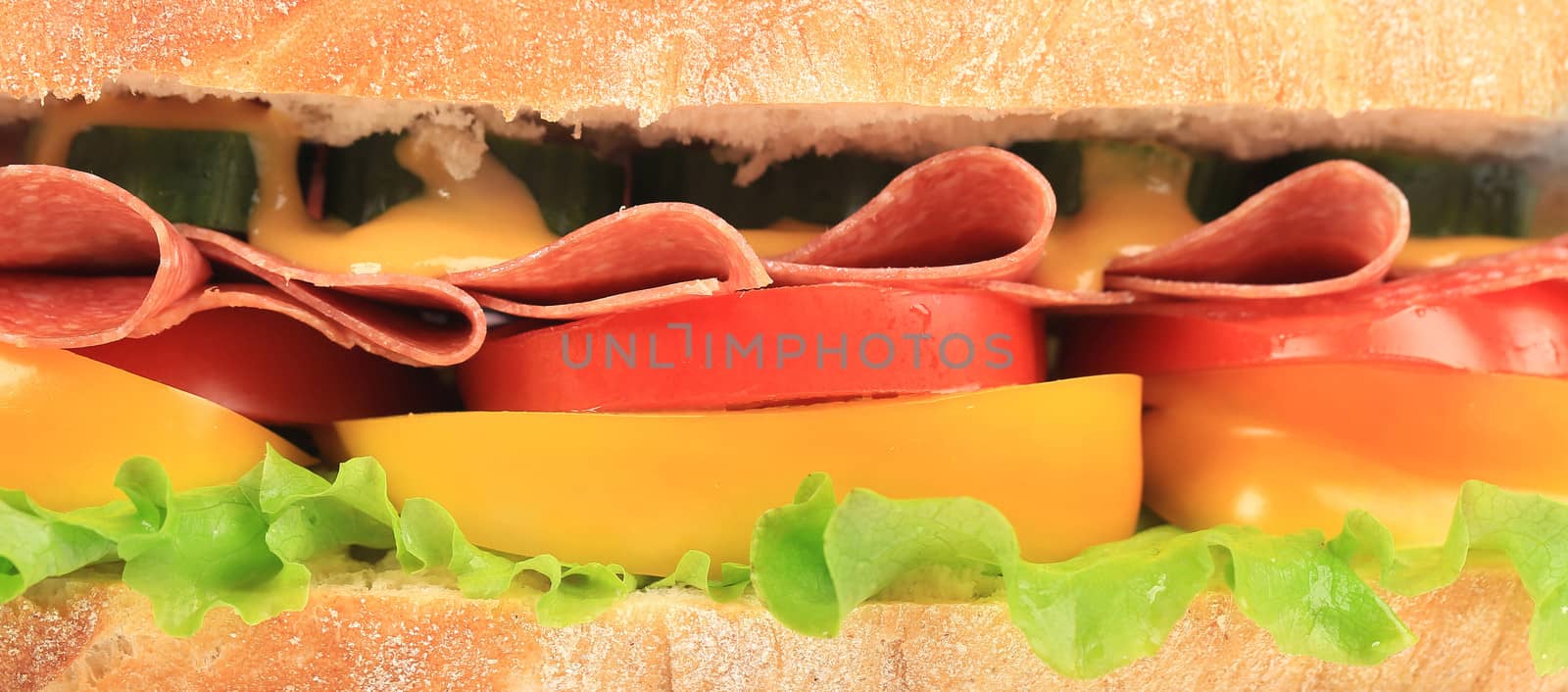 Big fresh sandwich. Close up. by indigolotos