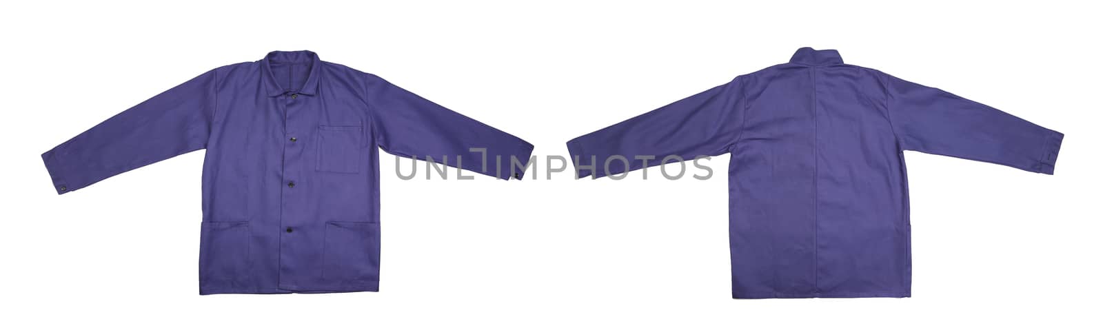 Blue coat back and front view. Isolated on a white background