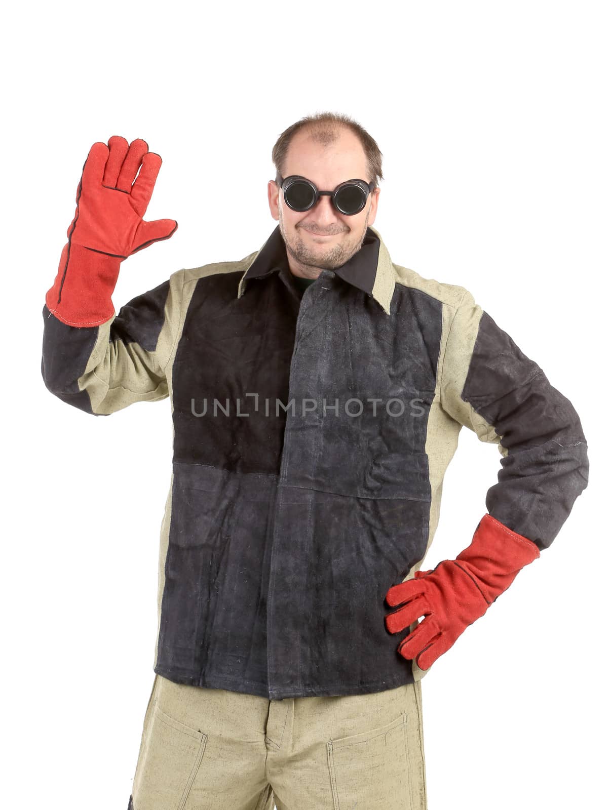 Welder in glasses. Isolated on a white background.