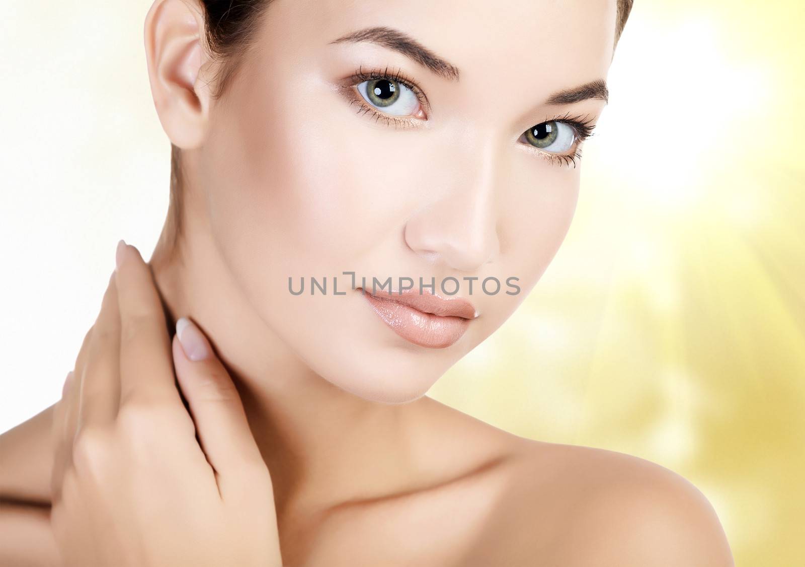 Beautiful asian woman against an abstract blurred background