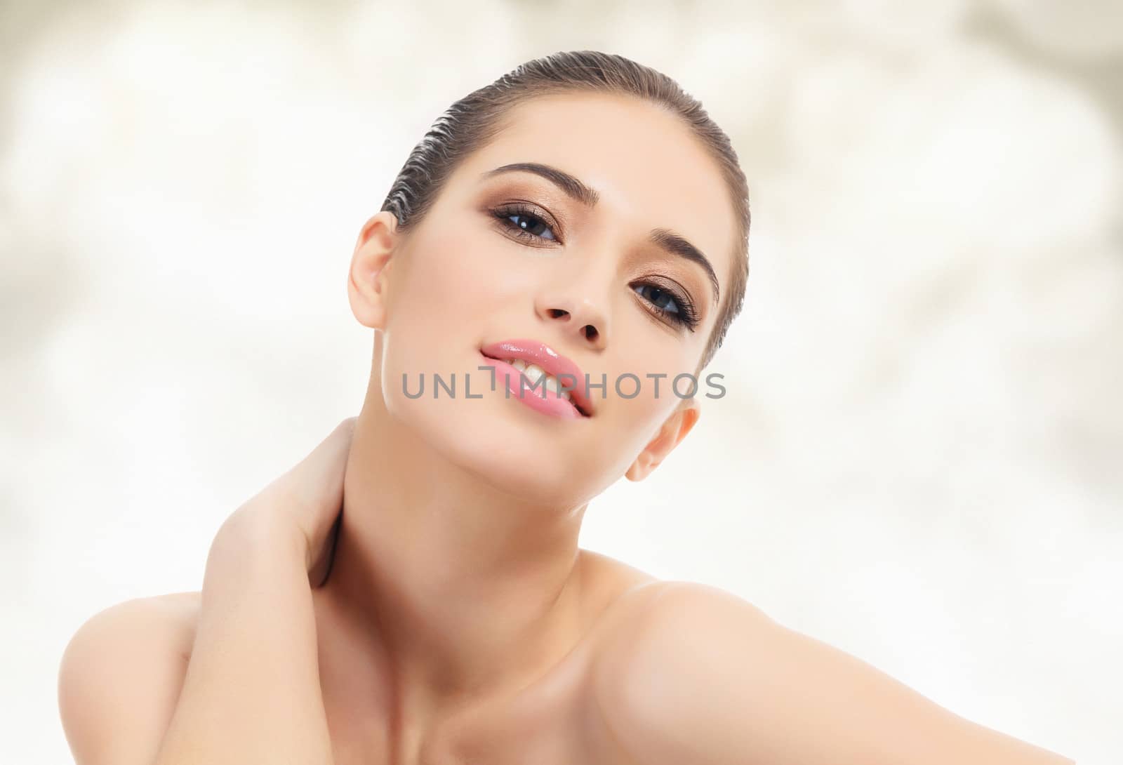 Pretty asian woman against an abstract background