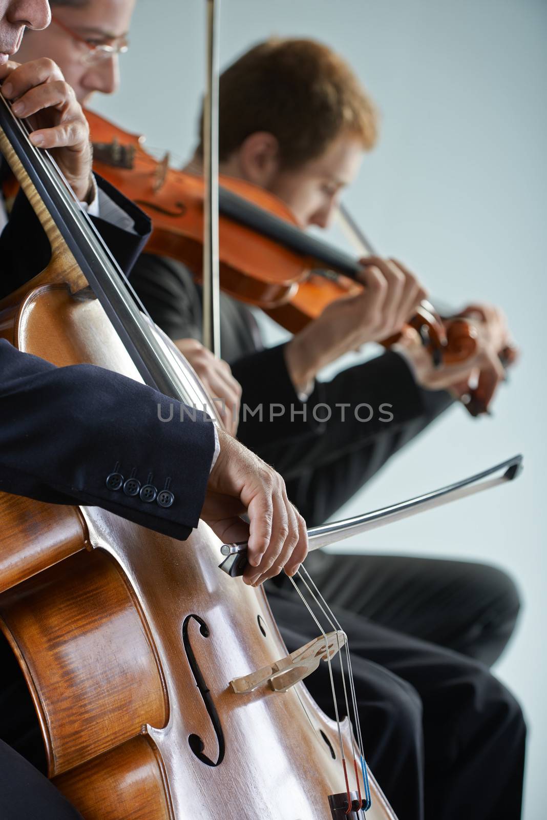 Cellist and violinist playing at the concert
