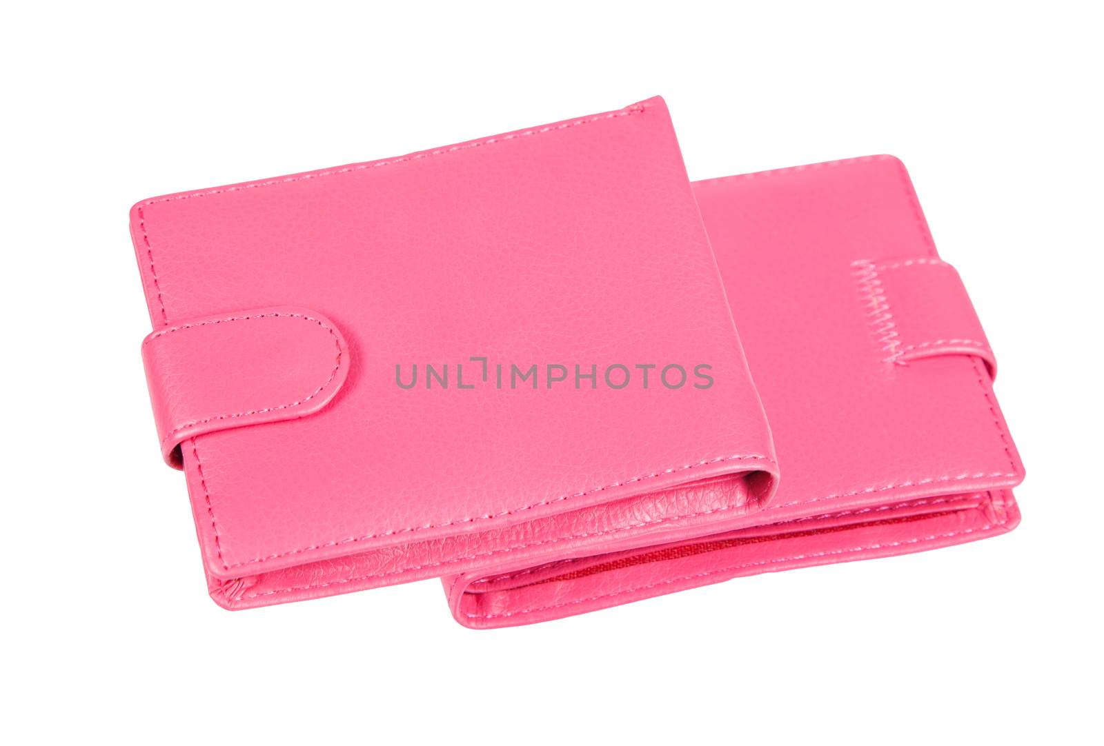Pink purses with snap fastener isolated on white background. Collage
