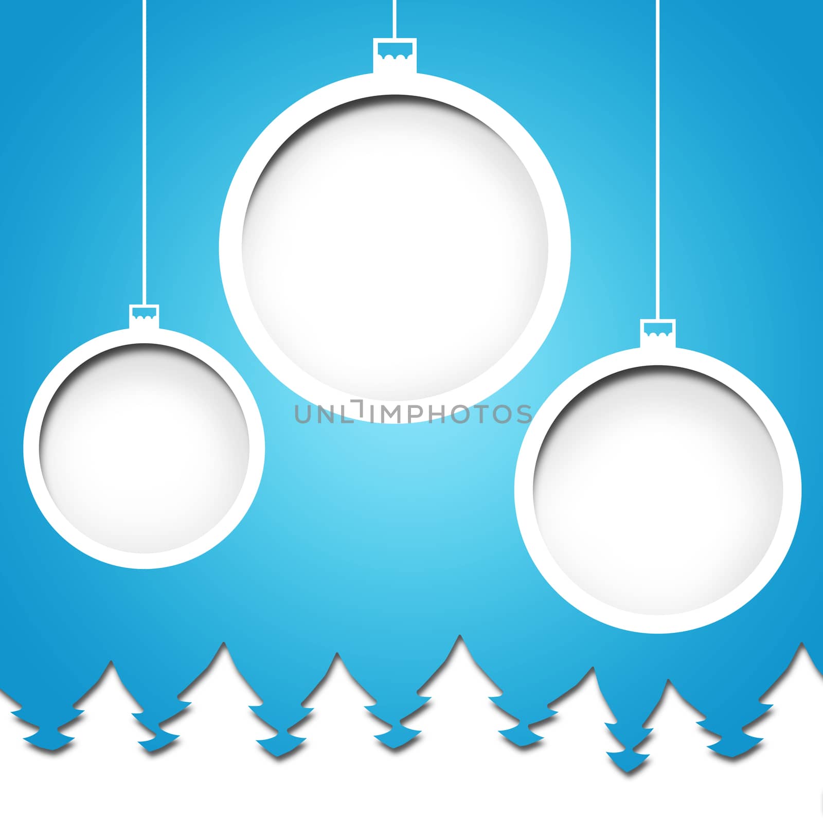 New Year's background. White christmas balls on a blue background