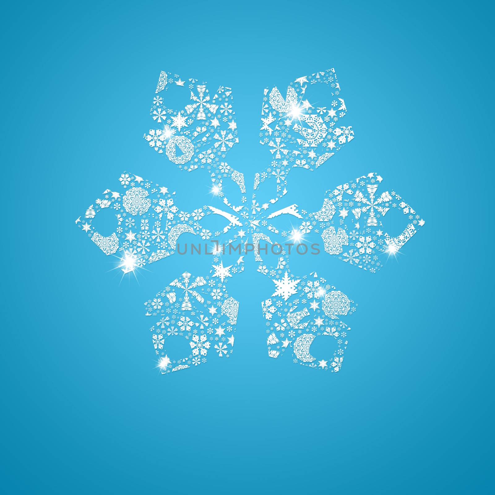 Silhouette snowflakes. Christmas card. Silhouette filled with small snowflakes