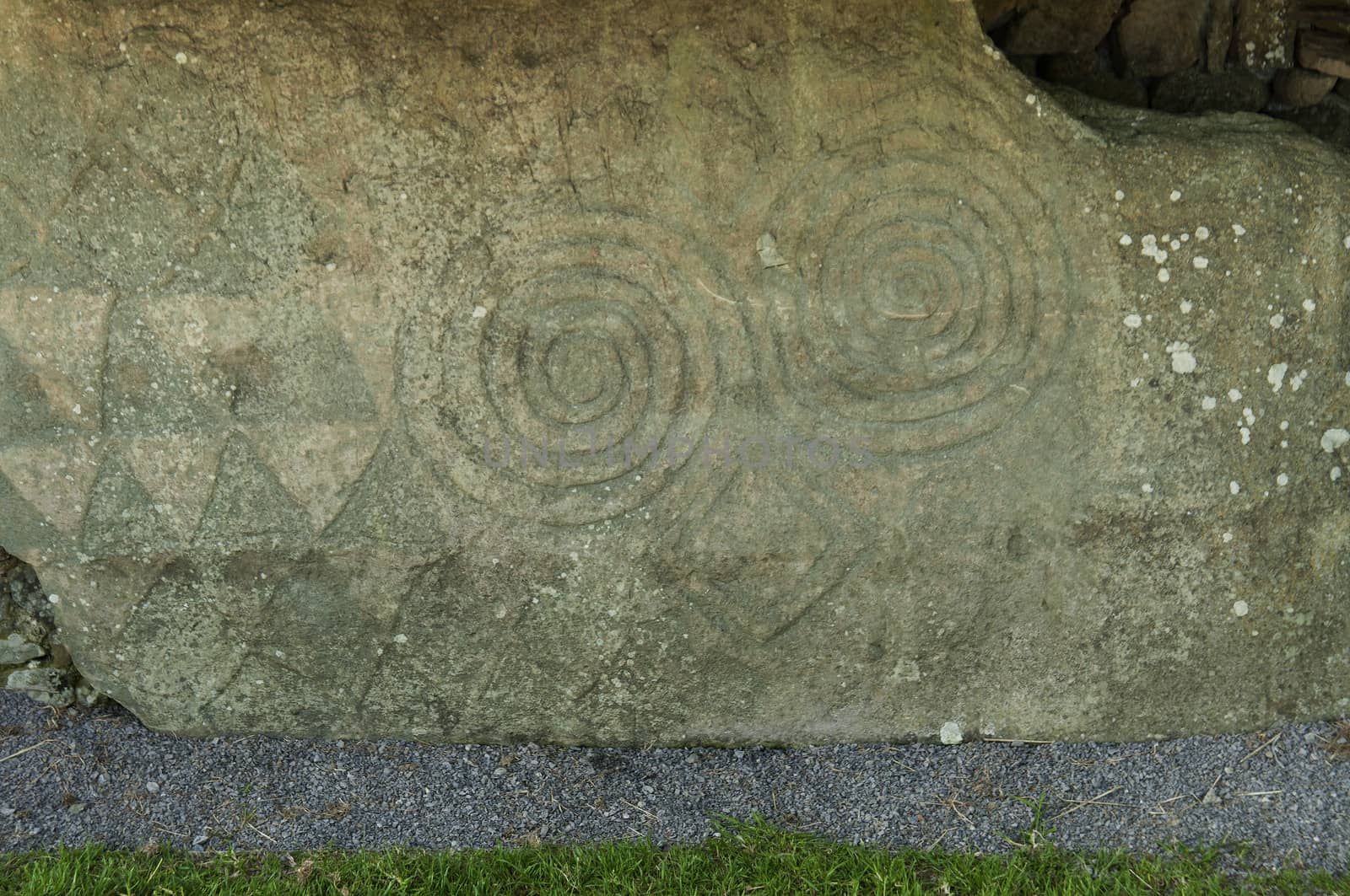 It is a Celtic and pre-Celtic symbol found on a number of Irish Megalithic and Neolithic sites, most notably inside the Newgrange passage tomb, on the entrance stone, and on some of the curbstones surrounding the mound.