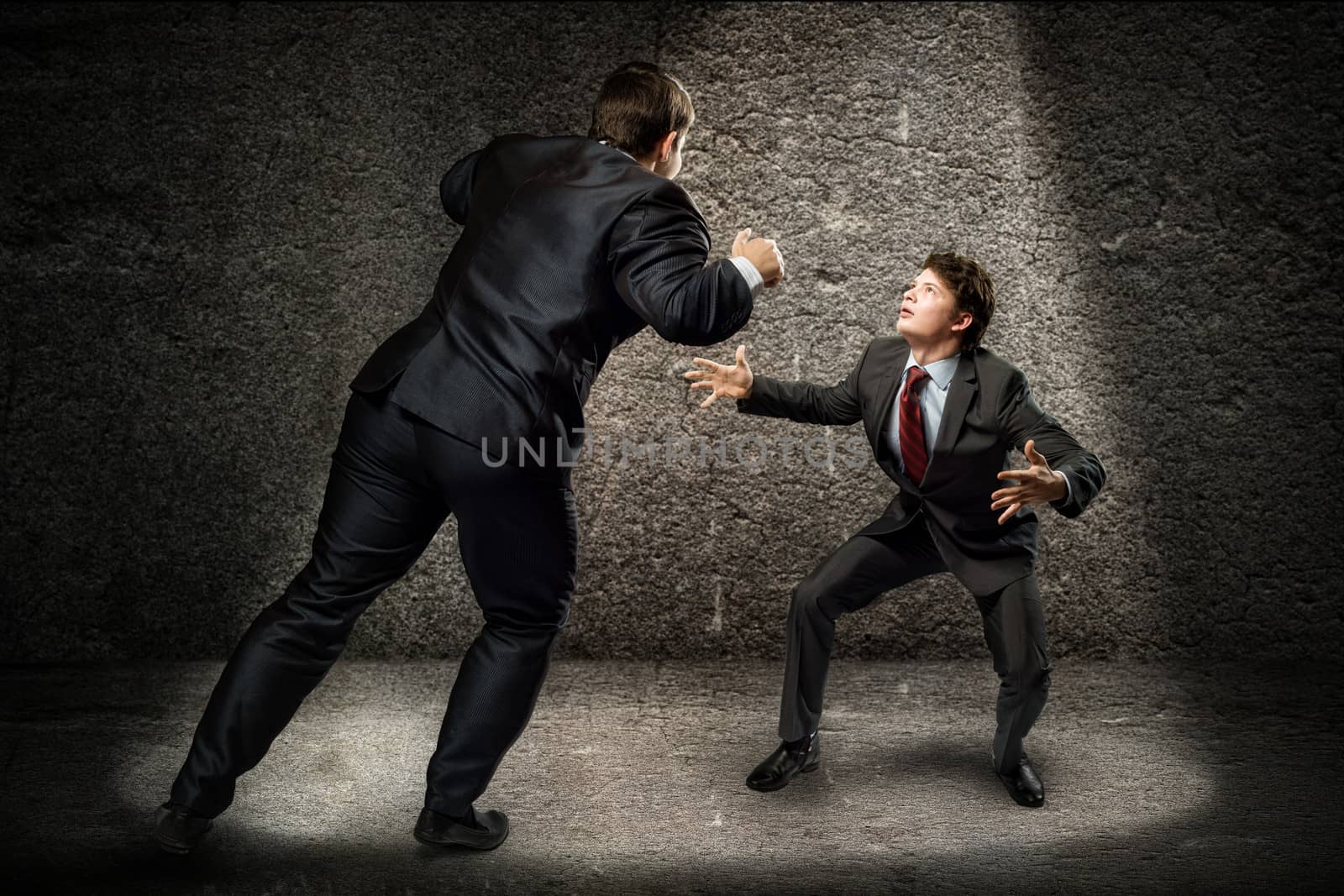 two businessmen fighting as sumoists, the concept of competition in business