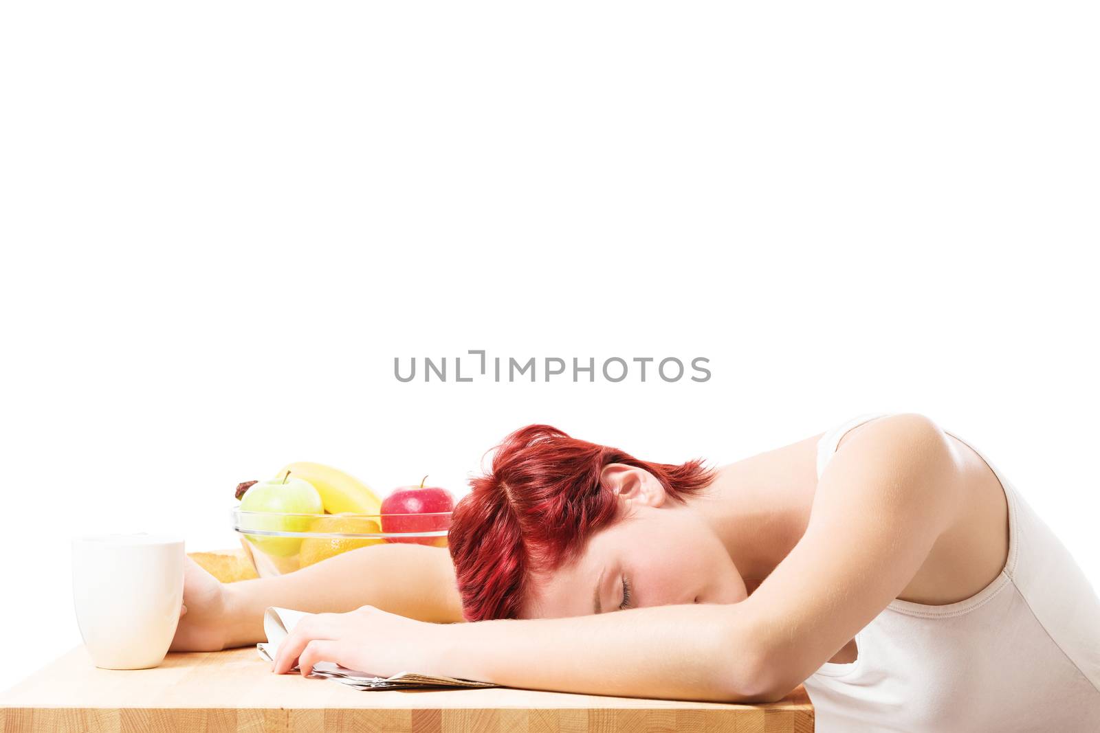woman sleeping at breakfast by RobStark