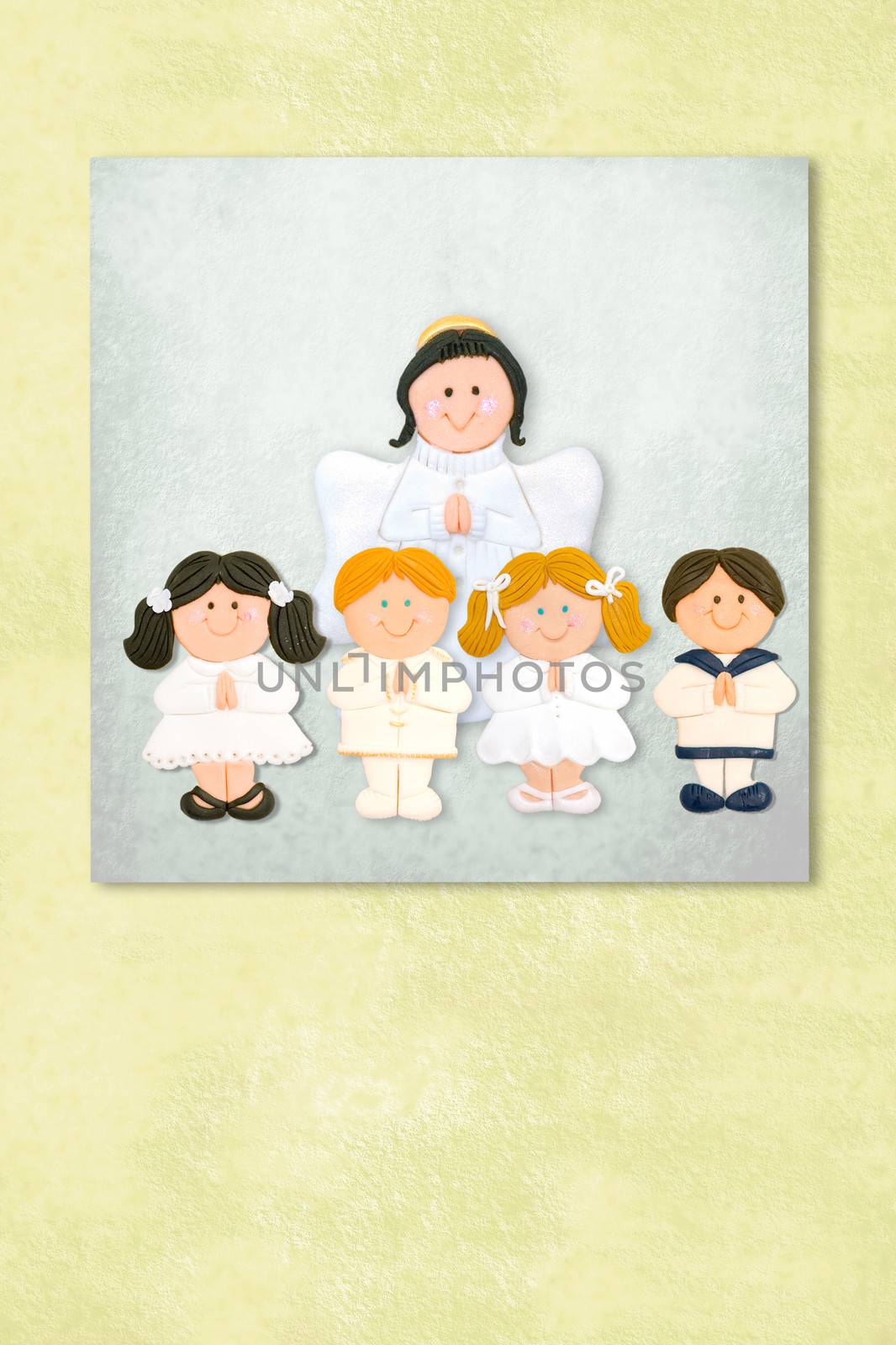 Cute Angel and childrens first communion invitation card by Carche