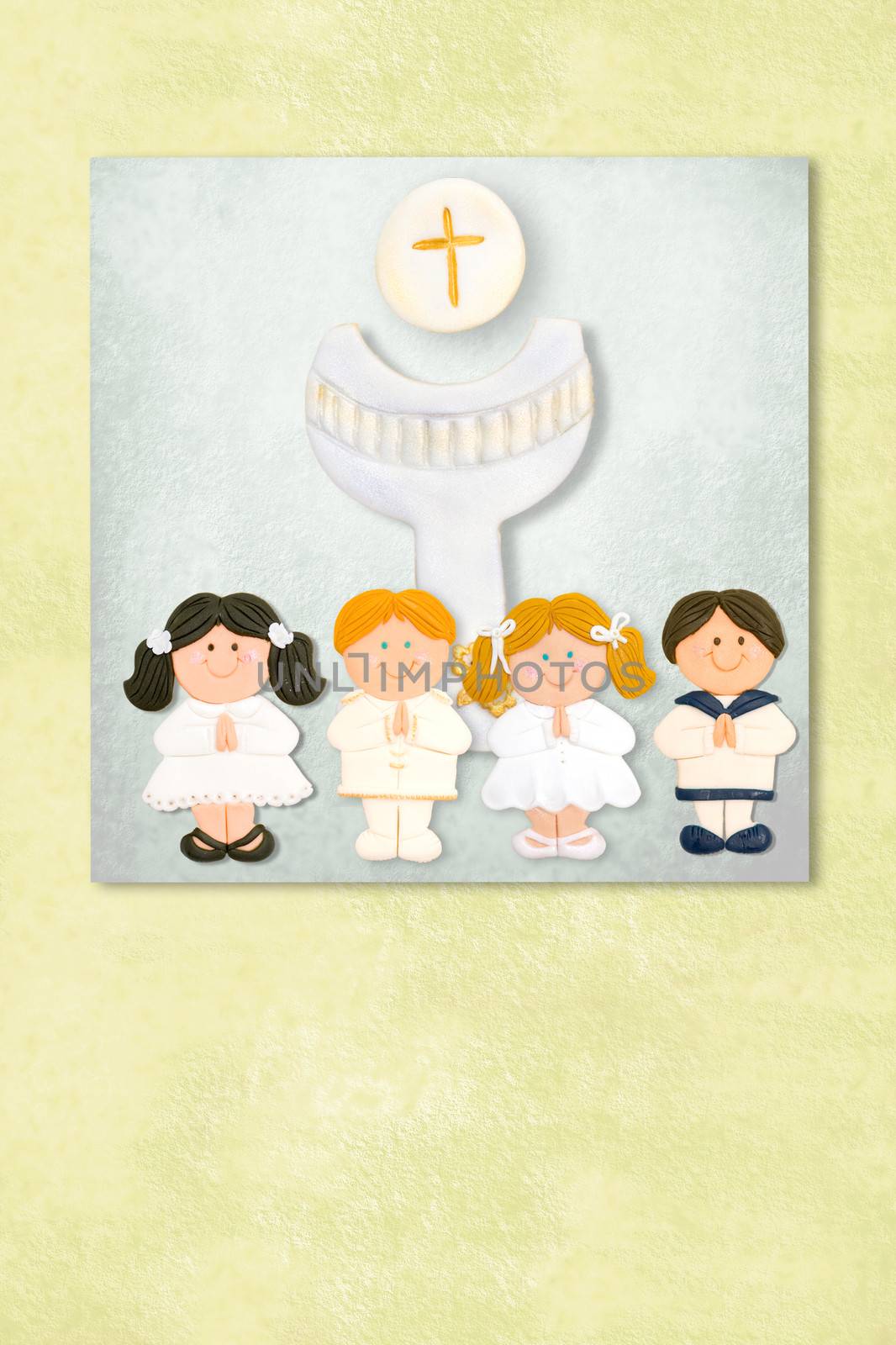 childrens and chalice  first communion invitation card, Backgrou by Carche