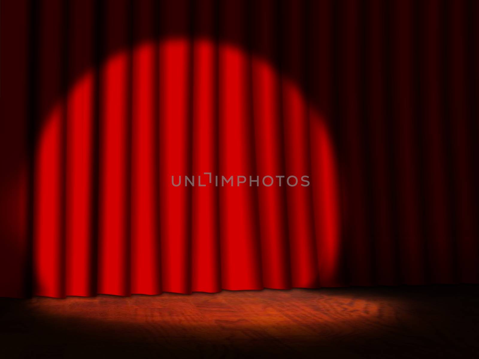 Empty Stage with Red Curtains and Spotlight
