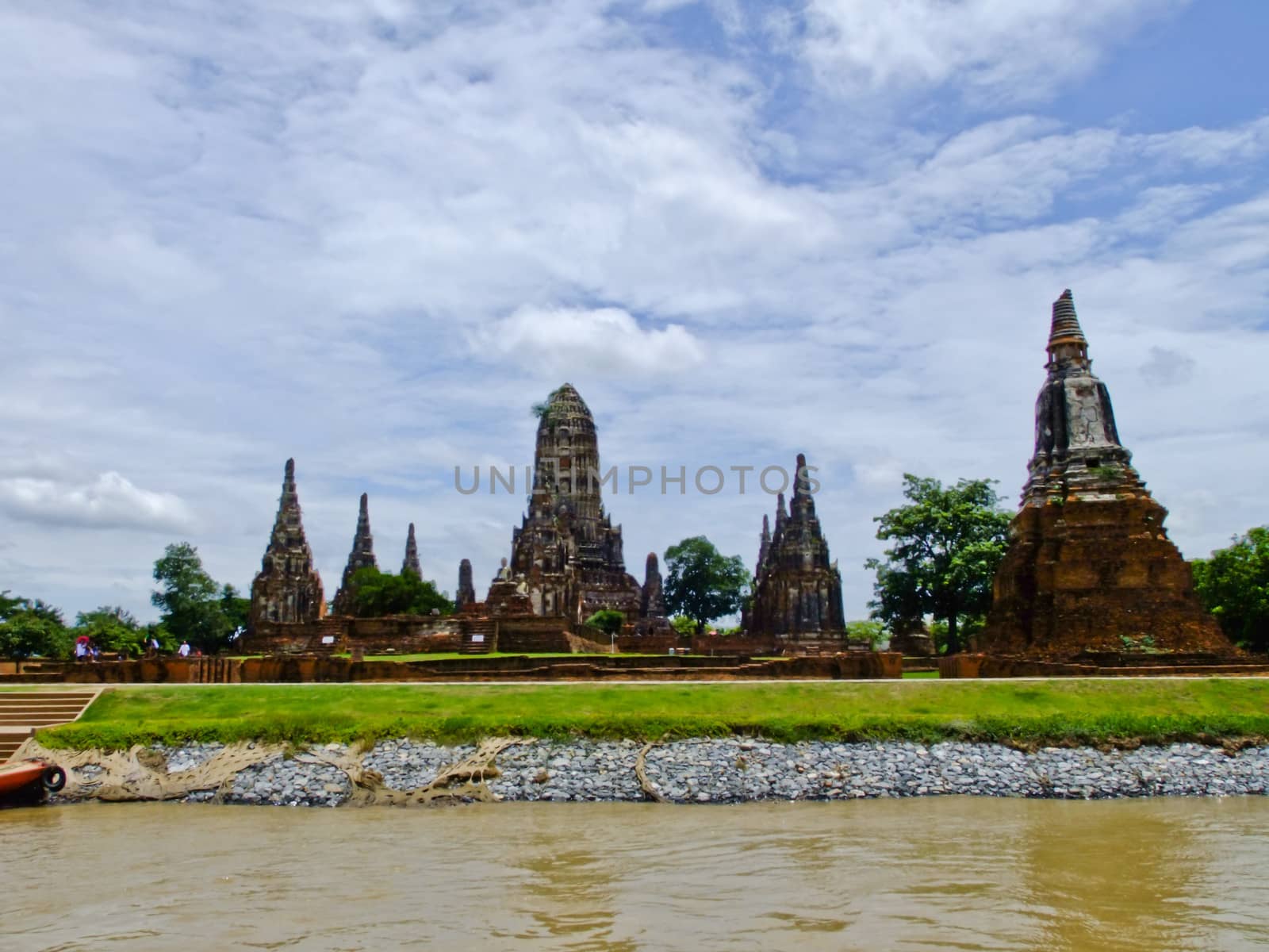 Chaiwatthanaram buddhist monastery on the bank of Chaopraya river in Ayutthaya, old capital city, in Thailand